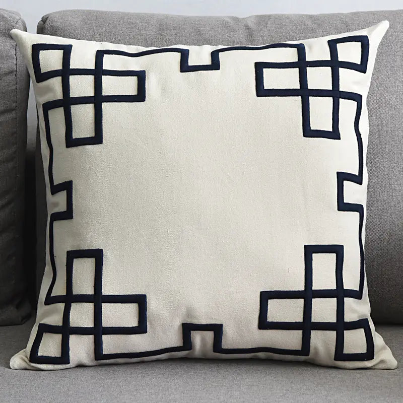 Modern Geometric Linen Embroidered Throw Pillow Cover