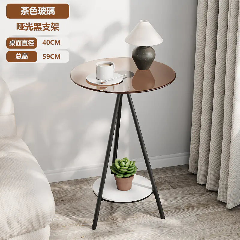 Minimalist Iron Side Table with Double Layer Glass