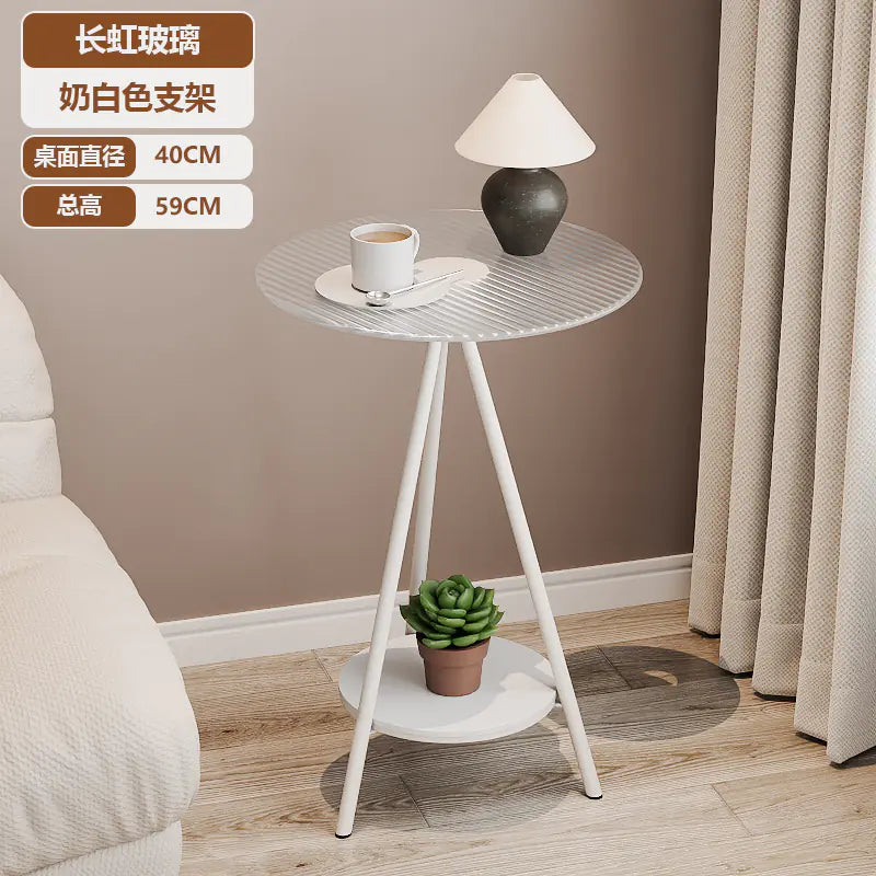 Minimalist Iron Side Table with Double Layer Glass