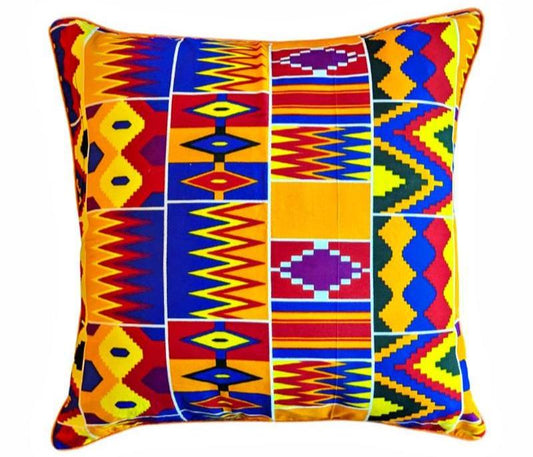 African Print Fabric Pillow Cover - Colorful Kente Style