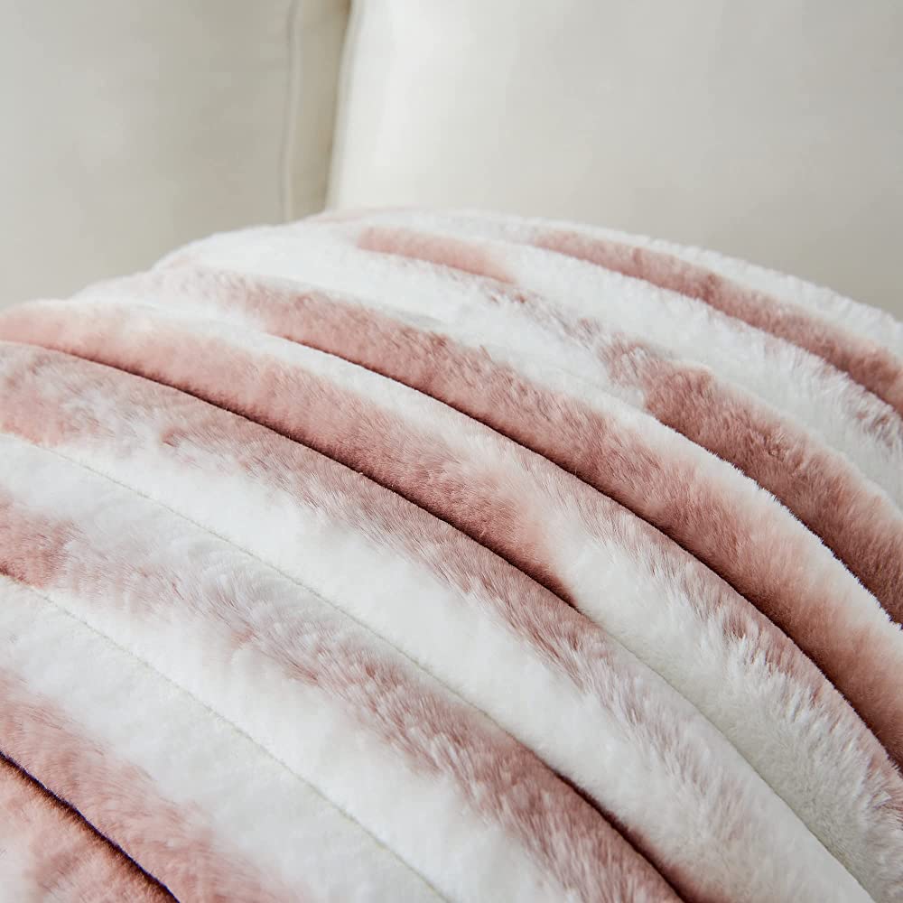 Pink18"x18" ribbed ombre faux fur throw pillow ultra-soft two-tone design luxury textured accent insert included