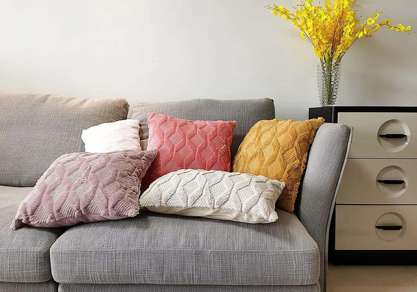 Rectangular Lumbar Plush Throw Pillow Covers, Pack of 2 Luxury Soft Pillowcases, Solid Colors, (With/Without Inserts) 12x20 inch