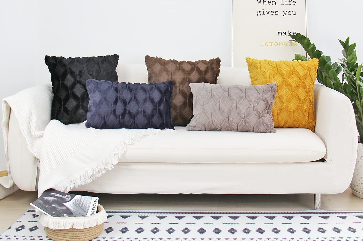 Rectangular Lumbar Plush Throw Pillow Covers, Pack of 2 Luxury Soft Pillowcases, Solid Colors, (With/Without Inserts) 12x20 inch