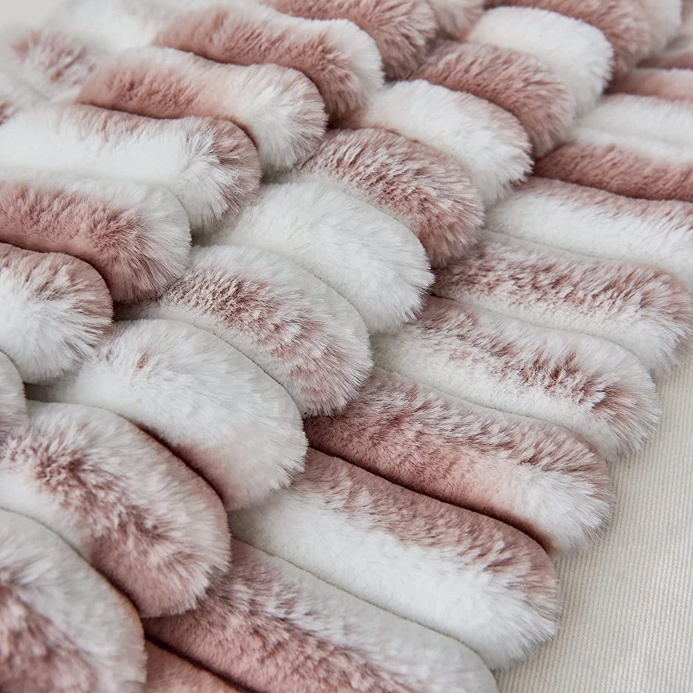 Pink18"x18" ribbed ombre faux fur throw pillow ultra-soft two-tone design luxury textured accent insert included