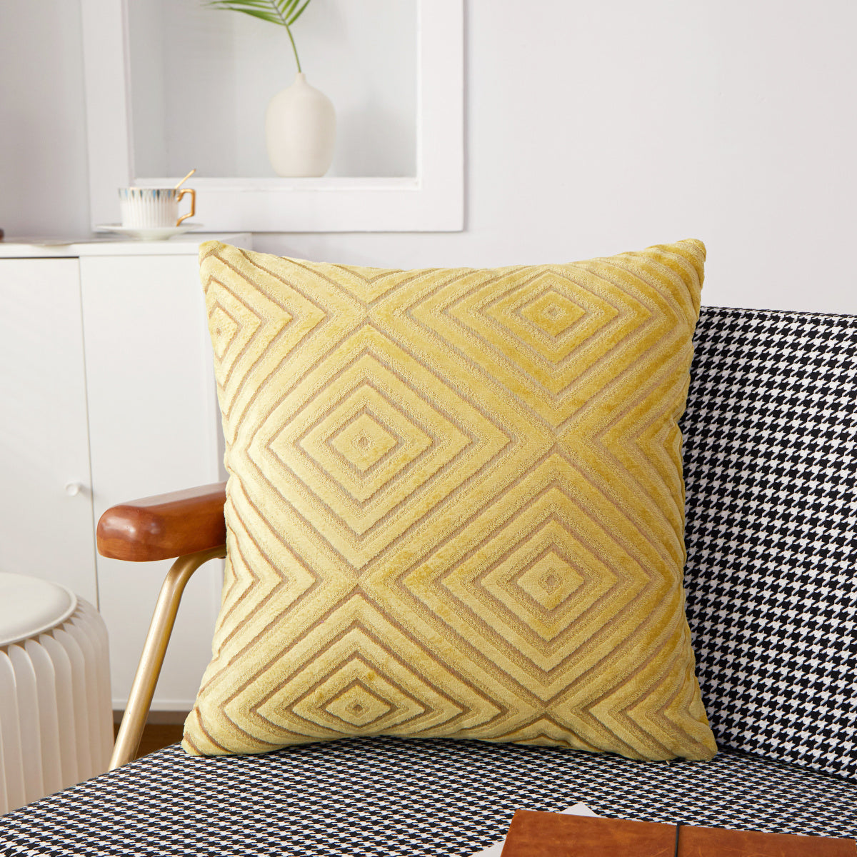 18"x18" geometric diamond plush throw pillow | 8 colors  3d embossed pattern | modern textured accent | insert included
