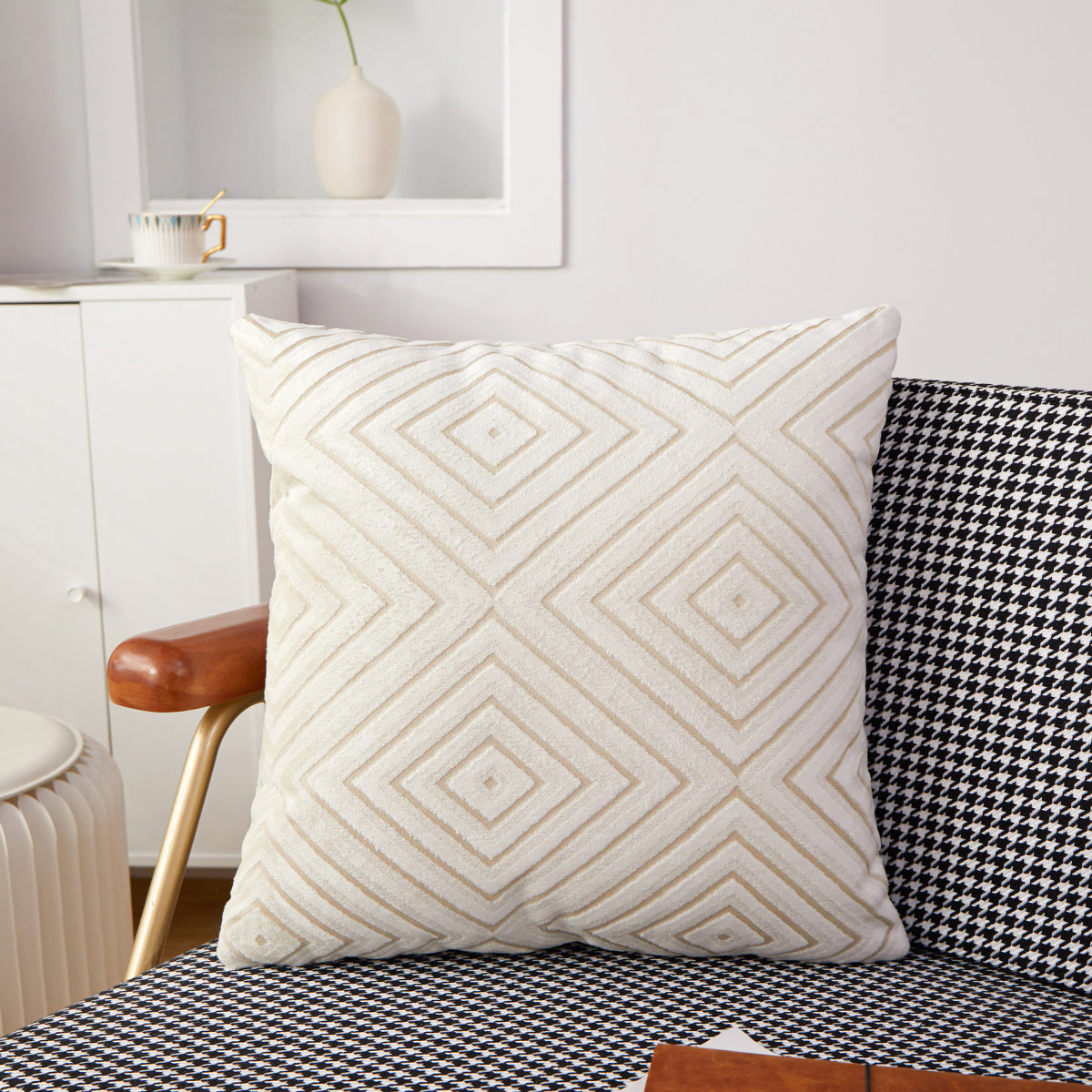 18"x18" geometric diamond plush throw pillow | 8 colors  3d embossed pattern | modern textured accent | insert included