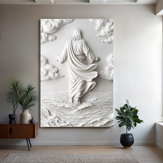 3D Minimalist Jesus Walking on Water Wall Art