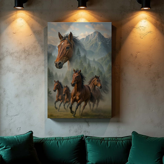 Galloping Horse Double Exposure Wall Art