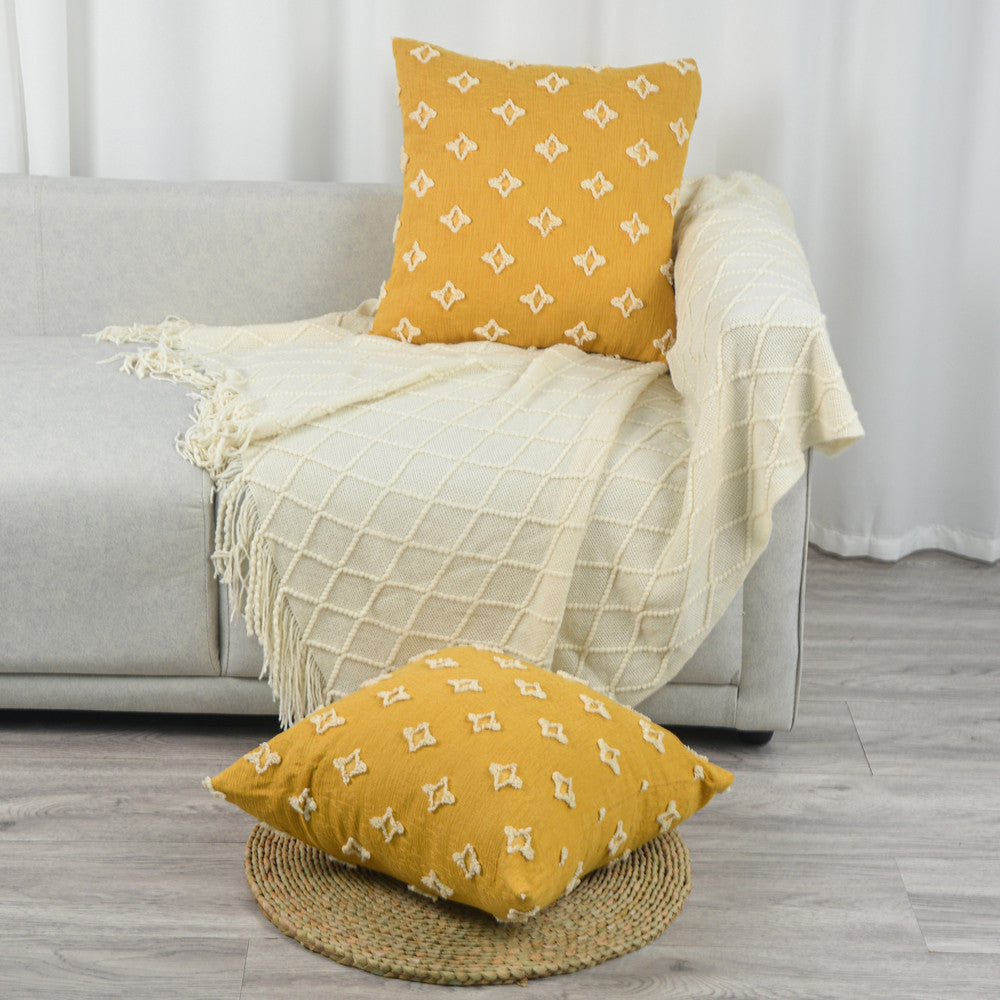 Set of 2 Large Square Flower Tufted Pillow Covers  Embroidered Daisy flower (With/Without Inserts) 20x20 inches, pack of 2 throw pillows