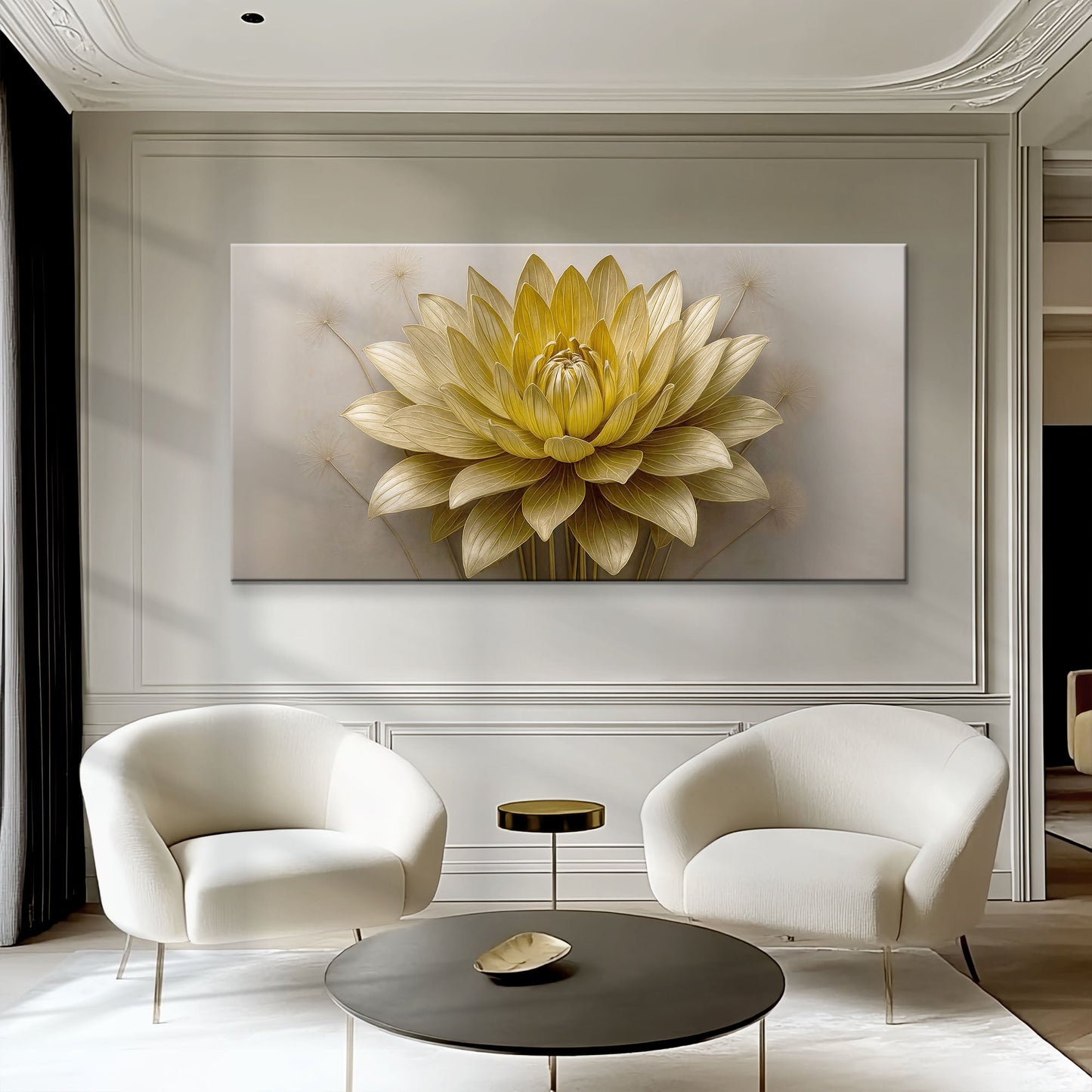 Golden Lotus Minimalist Abstract Wall Art III