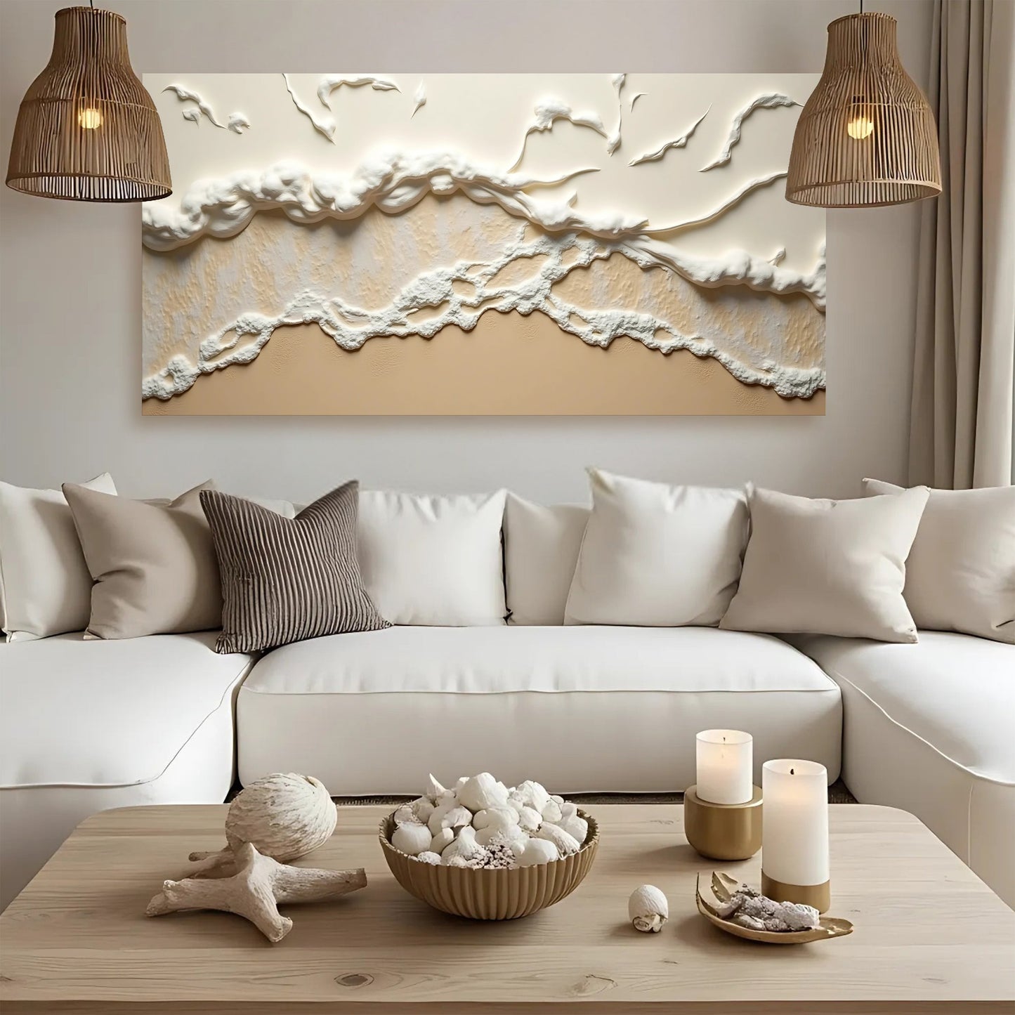 Beige Abstract Ocean Waves Wall Art