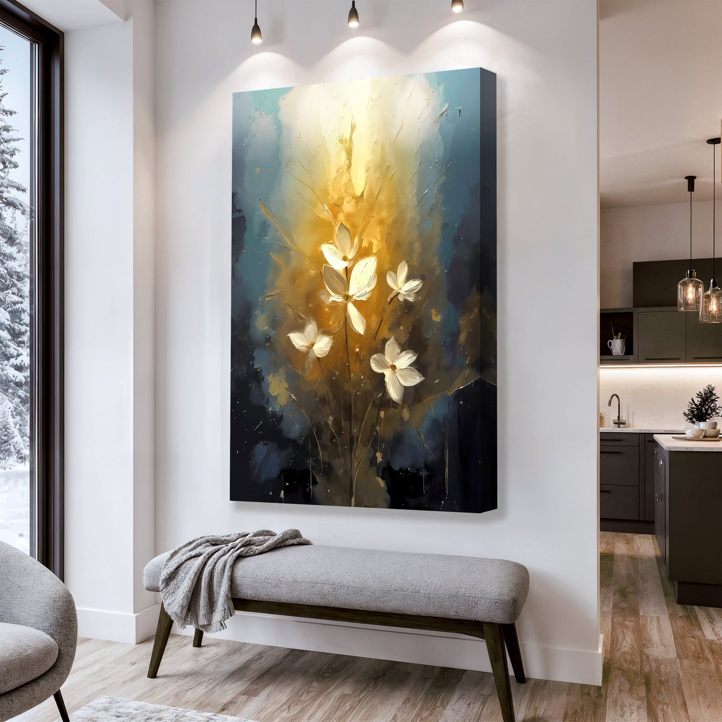 Golden Glow Elegant Flower Wall Art