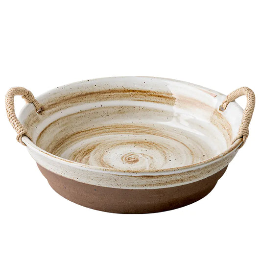 Large Deep Stoneware Plate with Hemp Rope 9 Inch