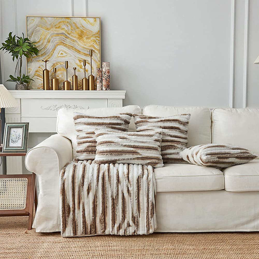 Set of 4 polyester blends well square throw pillow covers with inserts options (reversible sides) size 18"x18"