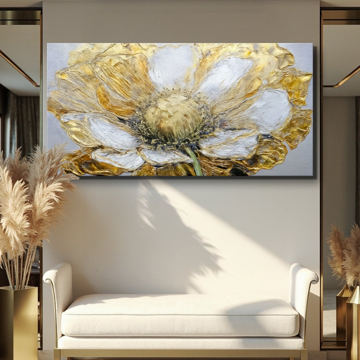 Golden Dandelion Minimalist Abstract Wall Art IX