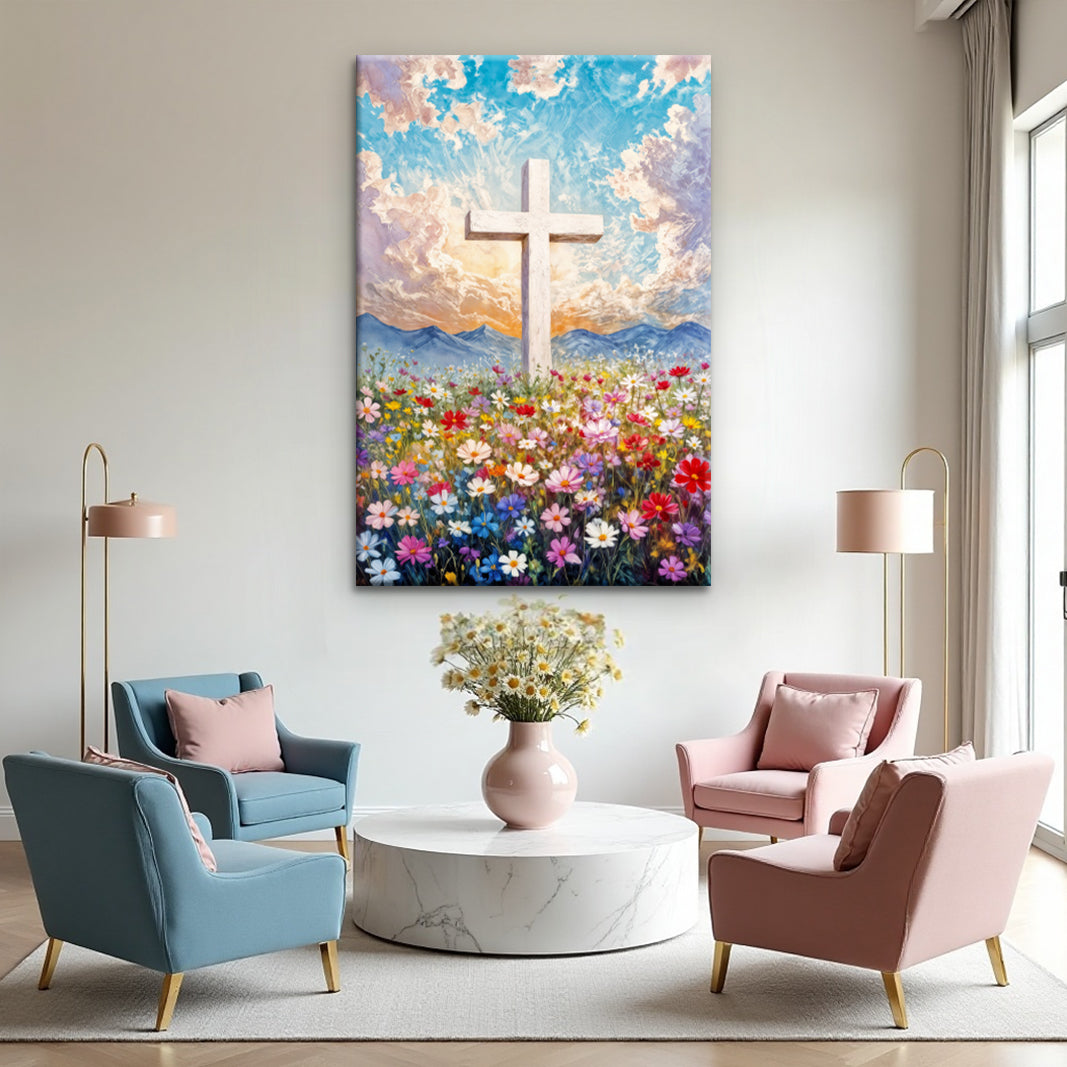 Cross Floral Field Faith Wall Art II