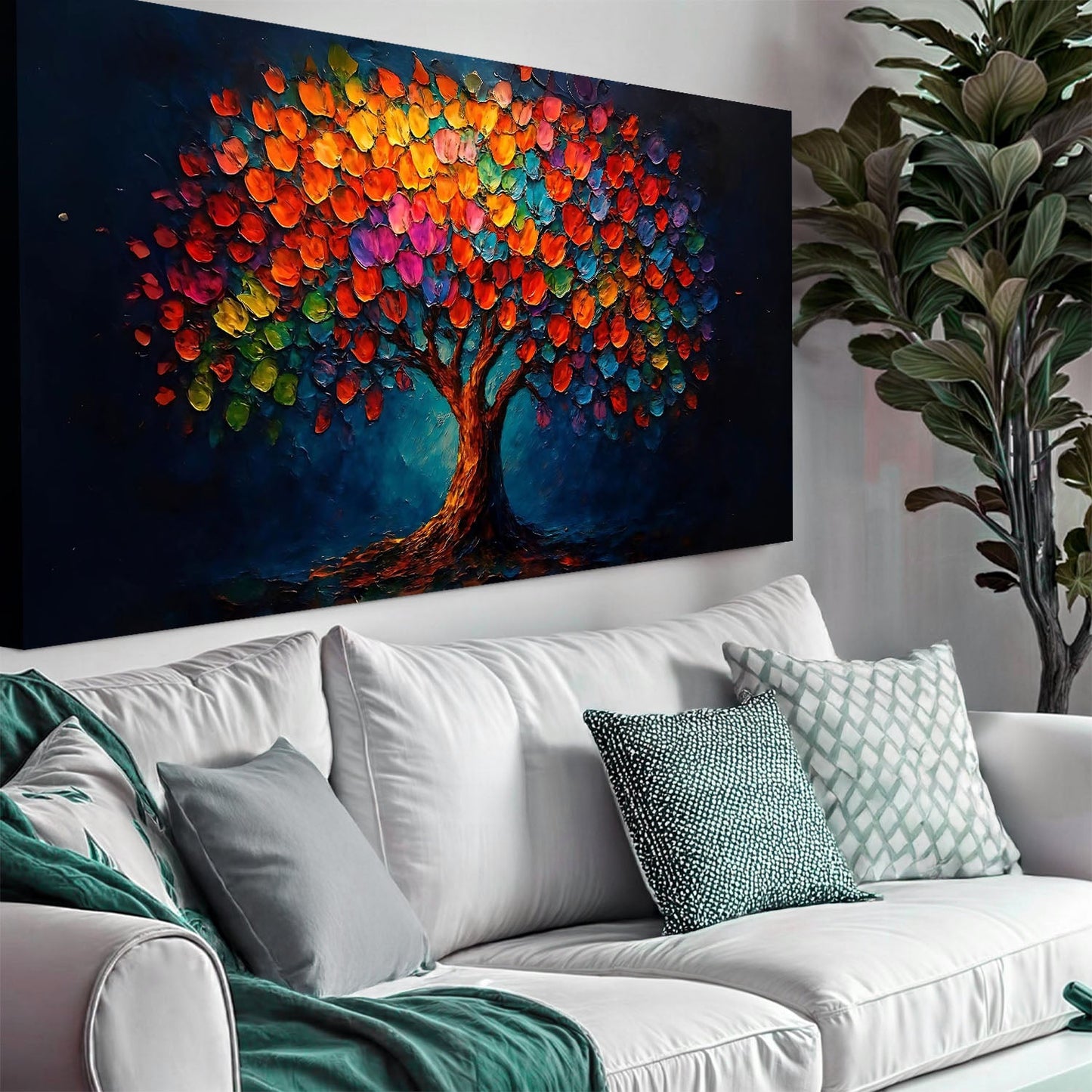 Rainbow Bloom Impasto Wall Art
