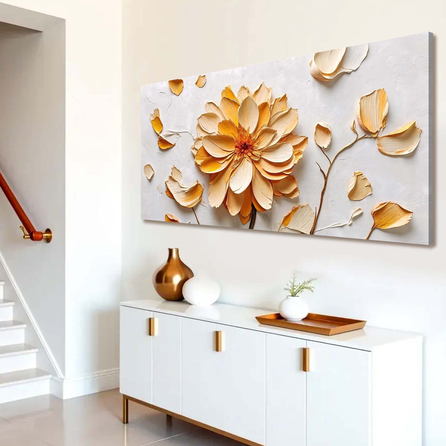 Golden Dandelion Minimalist Abstract Wall Art III