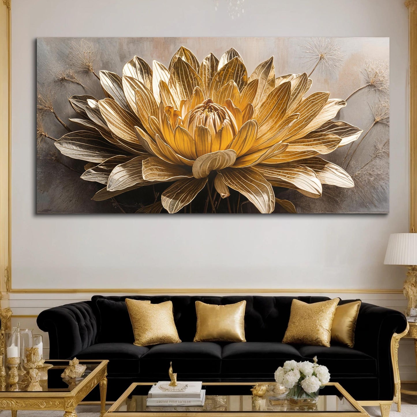 Golden Dandelion Minimalist Abstract Wall Art VII
