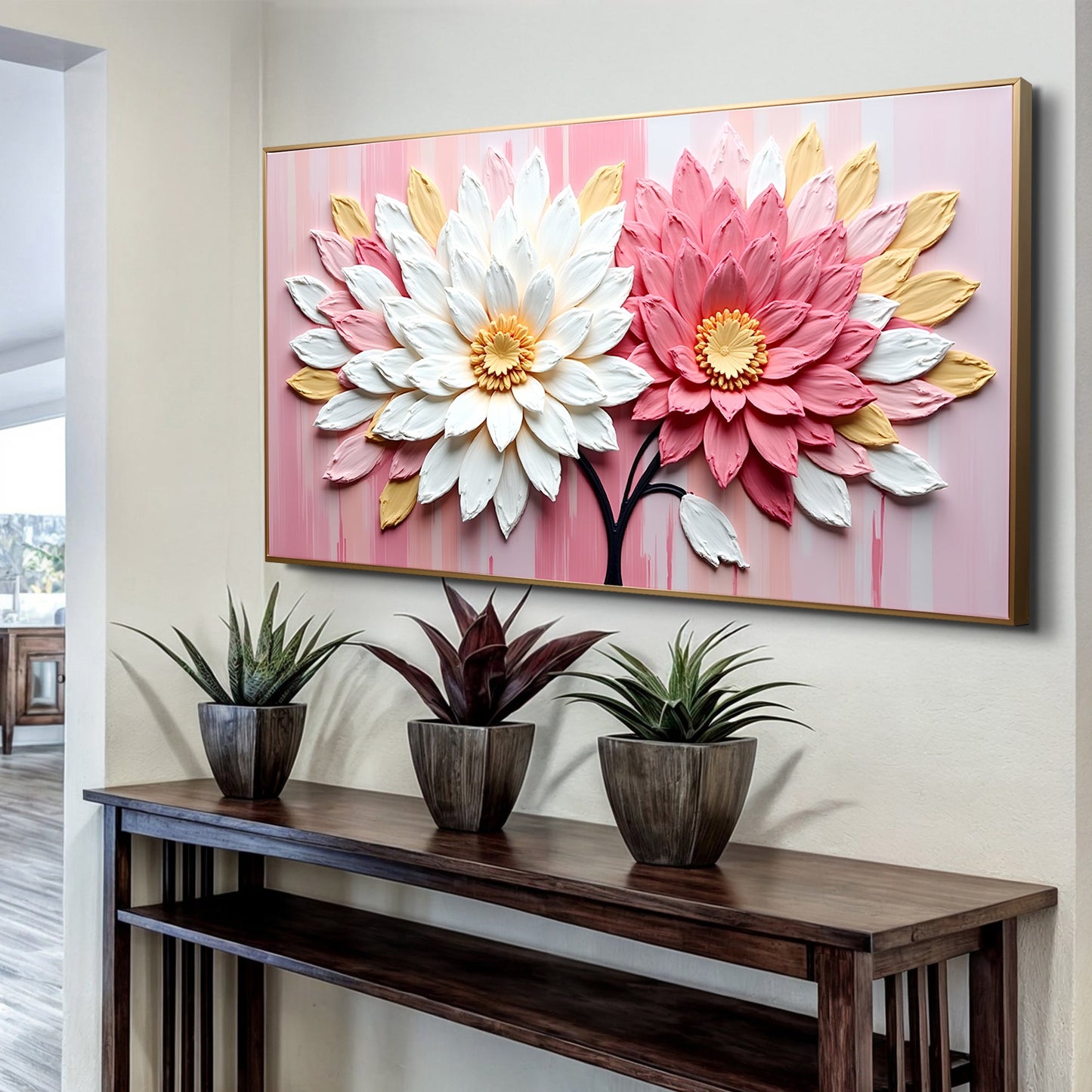 Blushing Blooms Pink Impasto Wall Art