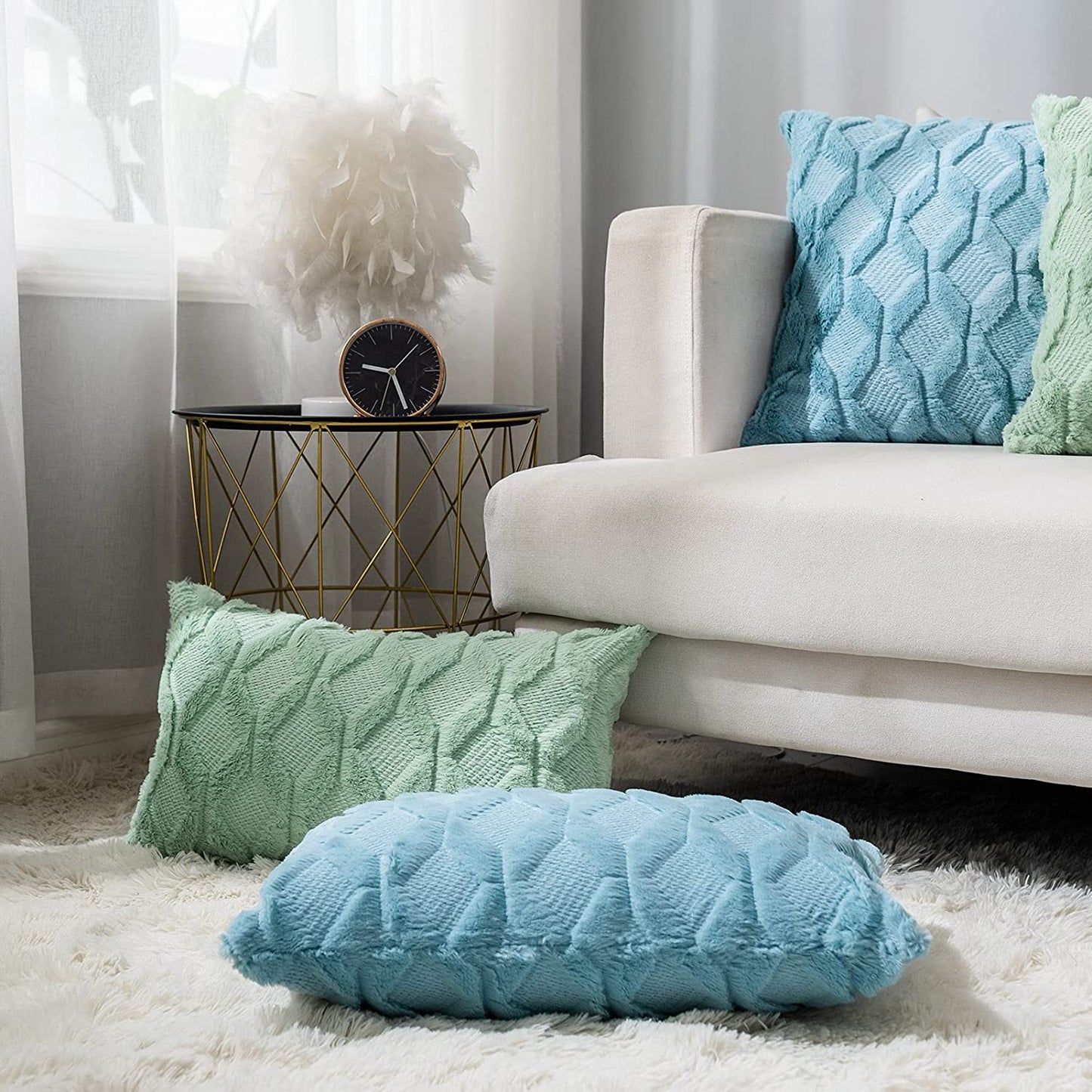 Rectangular Lumbar Plush Throw Pillow Covers, Pack of 2 Luxury Soft Pillowcases, Solid Colors, (With/Without Inserts) 12x20 inch