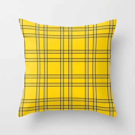 Yellow Cartoon Checkered Cushion Cover for Home Decor