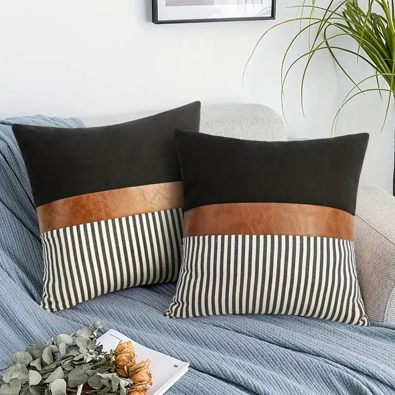 Faux Leather Stitching Pattern Pillow Case - 1pc Boho Decor