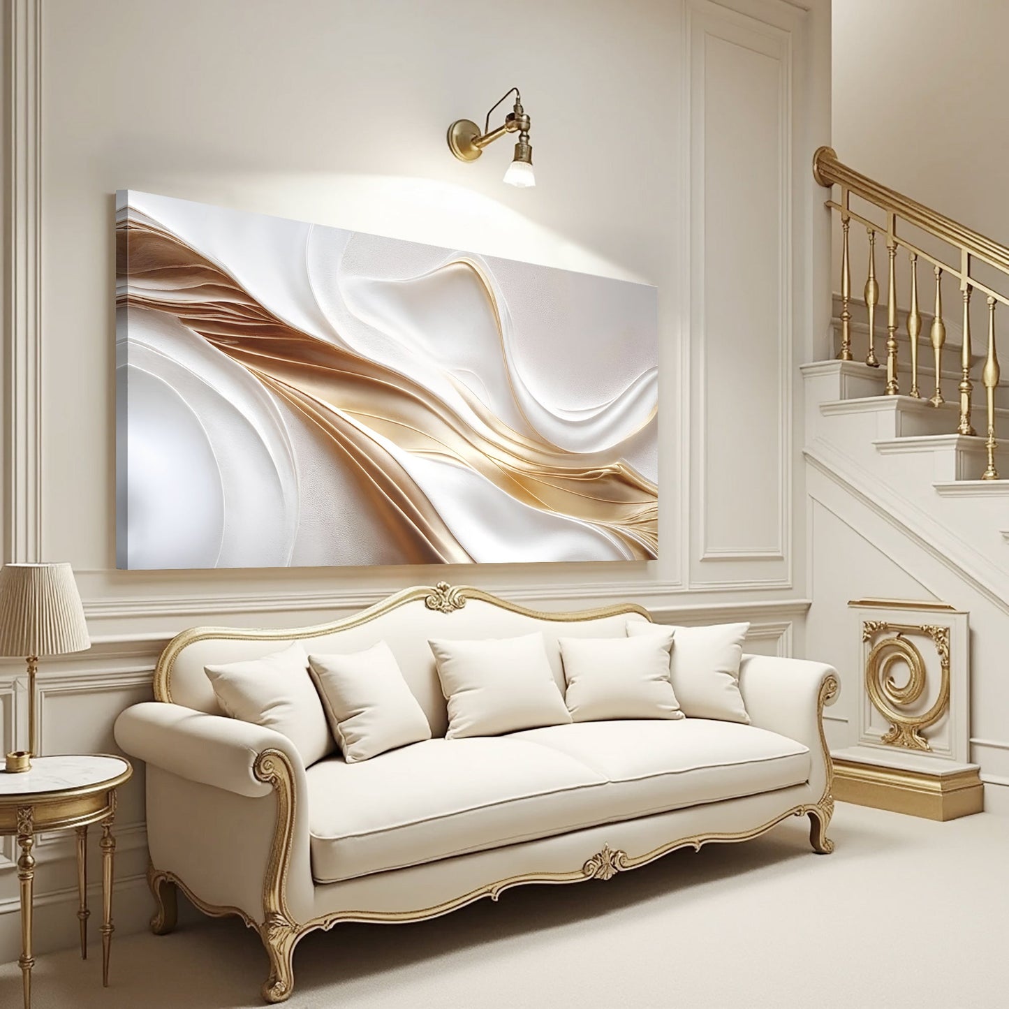 White and Gold Abstract Wall Art