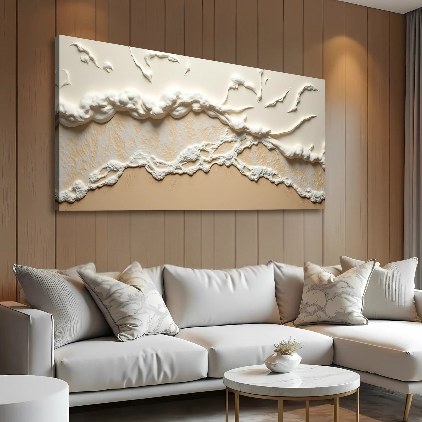 Beige Abstract Ocean Waves Wall Art