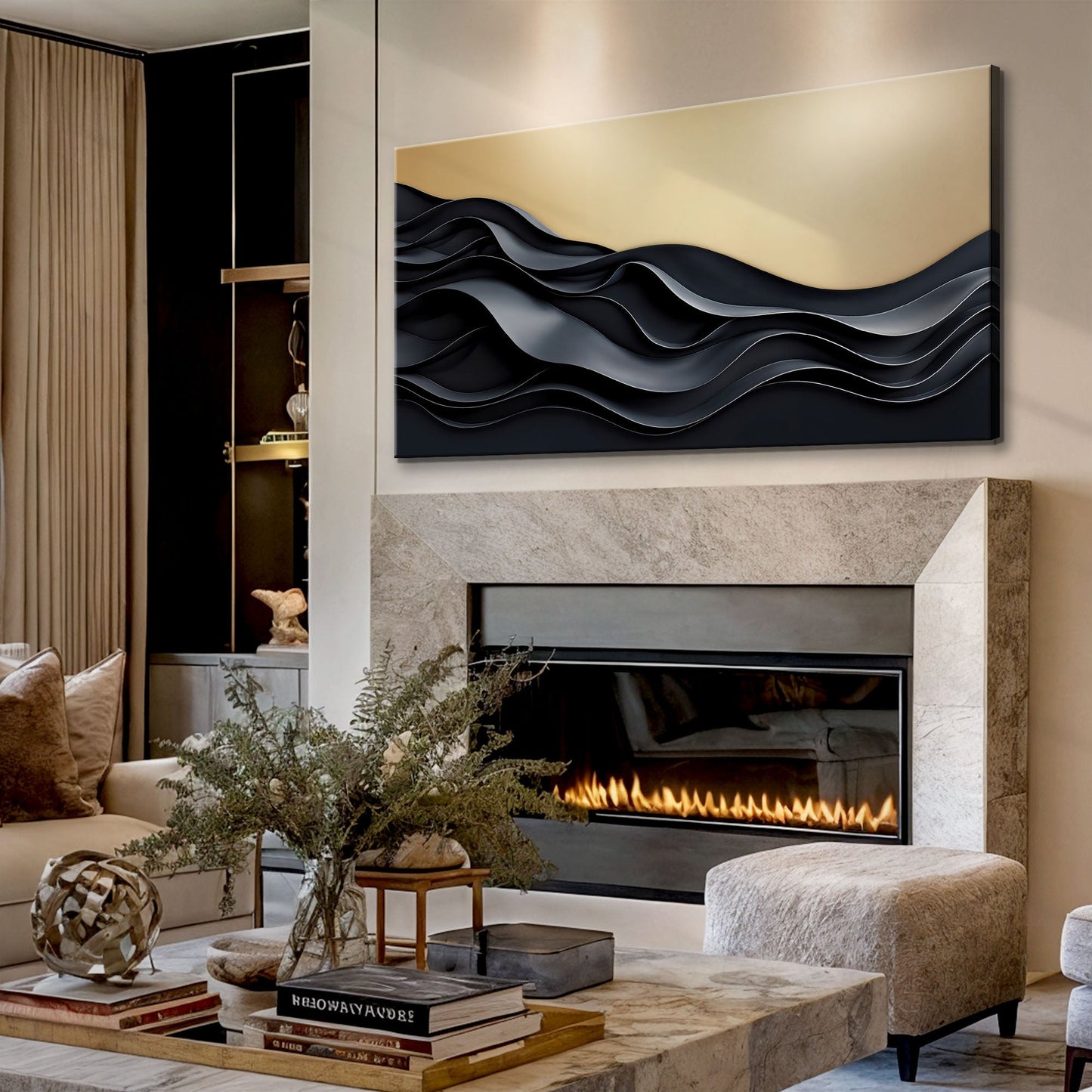 Black and Gold Minimalist Abstract Wall Art II