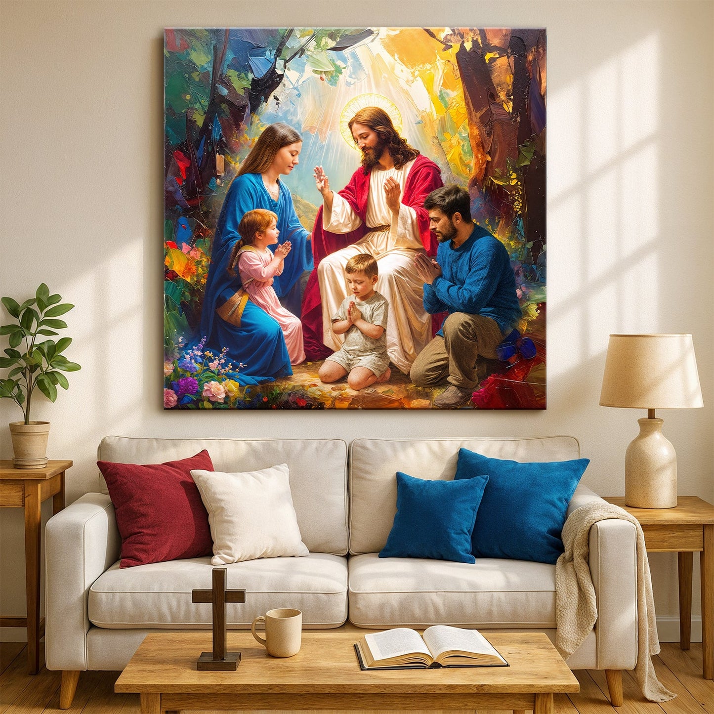Jesus Praying With Family Faith Wall Art