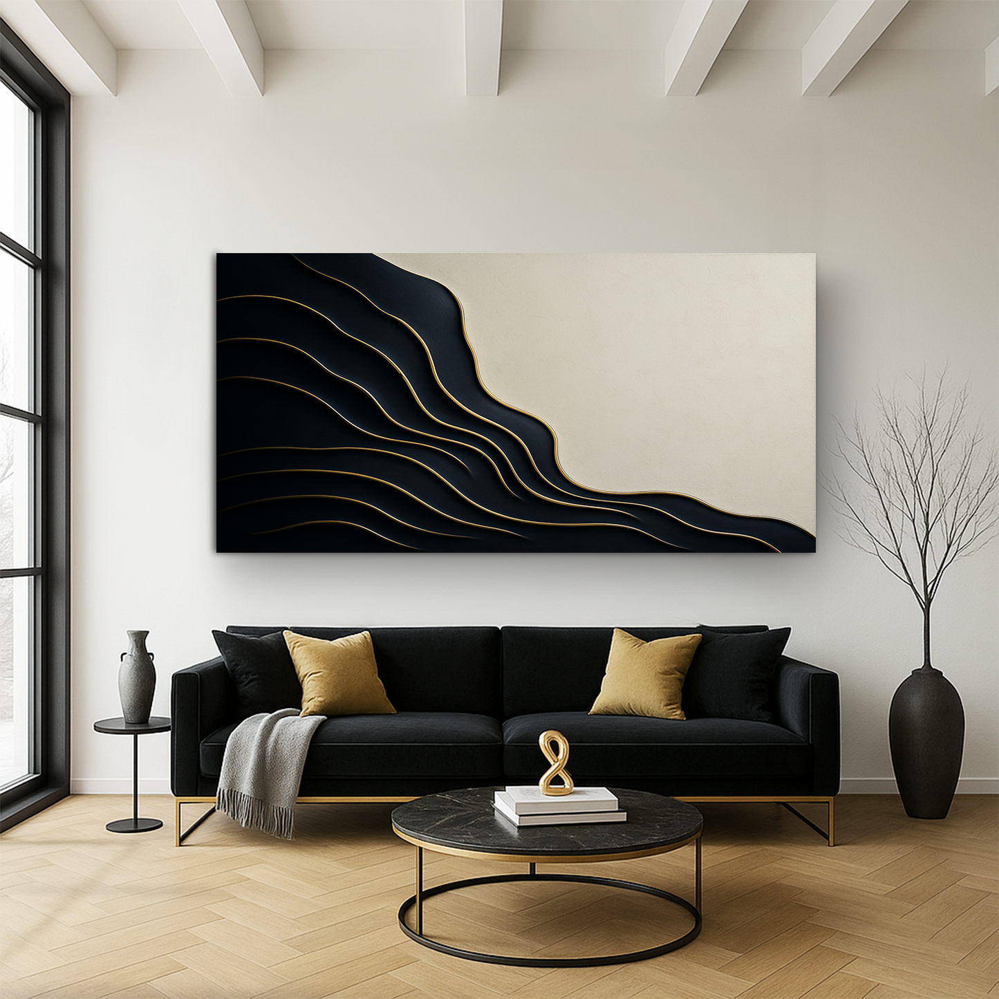 Black and Gold Minimalist Abstract Wall Art