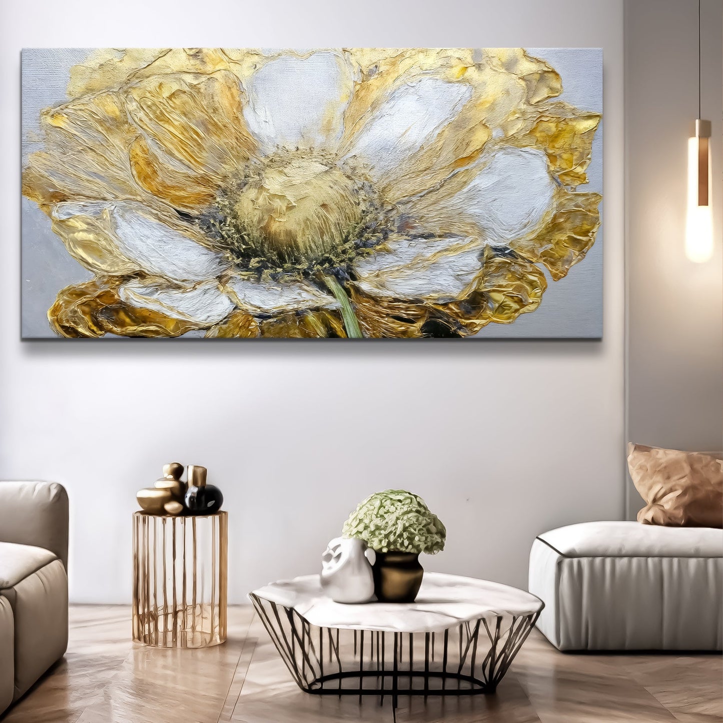 Golden Dandelion Minimalist Abstract Wall Art IX