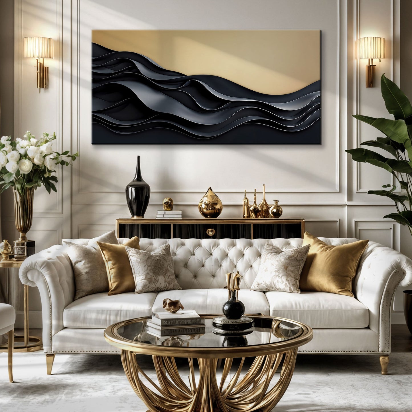 Black and Gold Minimalist Abstract Wall Art II