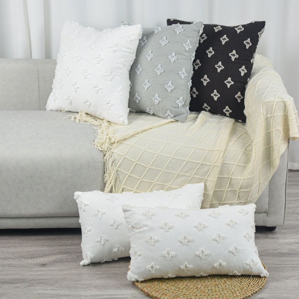 20''x20'' tufted floral 100% cotton throw pillow | 7 colors textured daisy stitch design | boho chic couch & bedroom accent | insert included