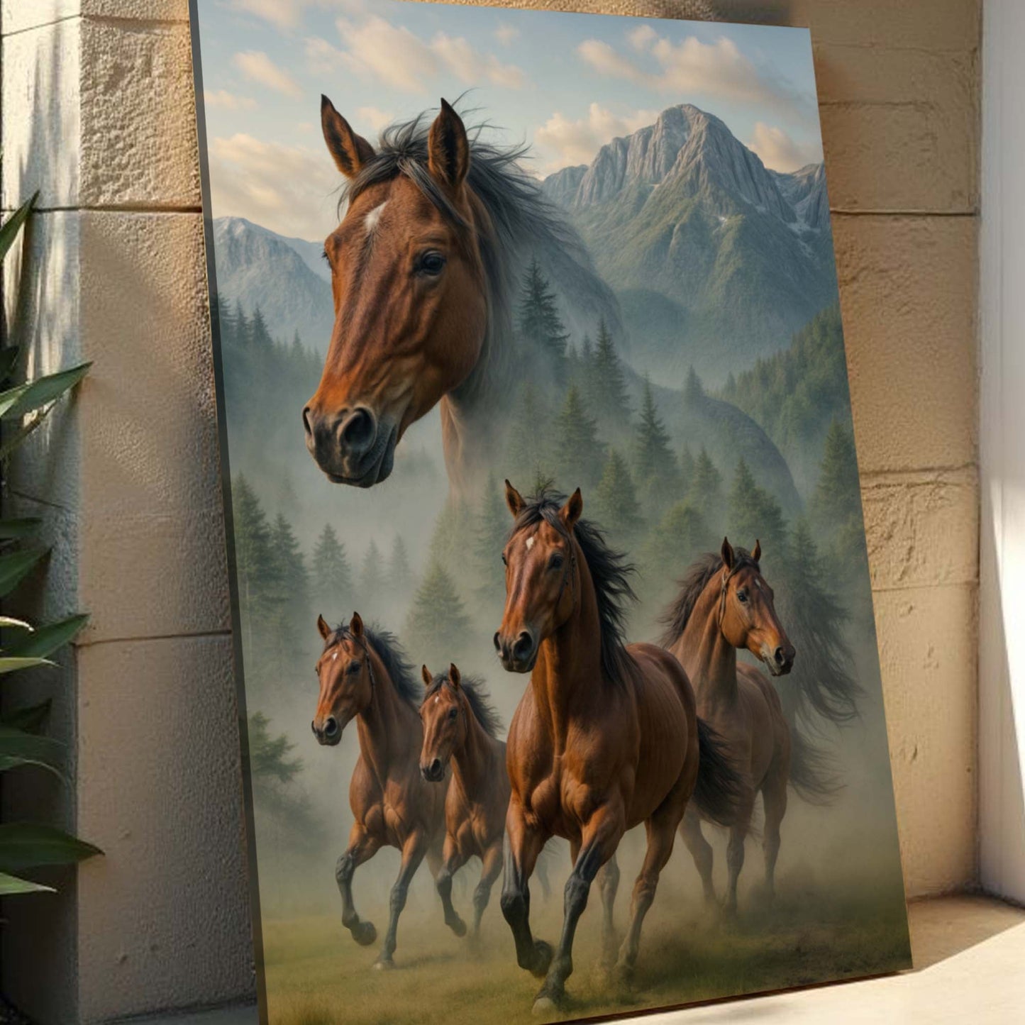 Galloping Horse Double Exposure Wall Art