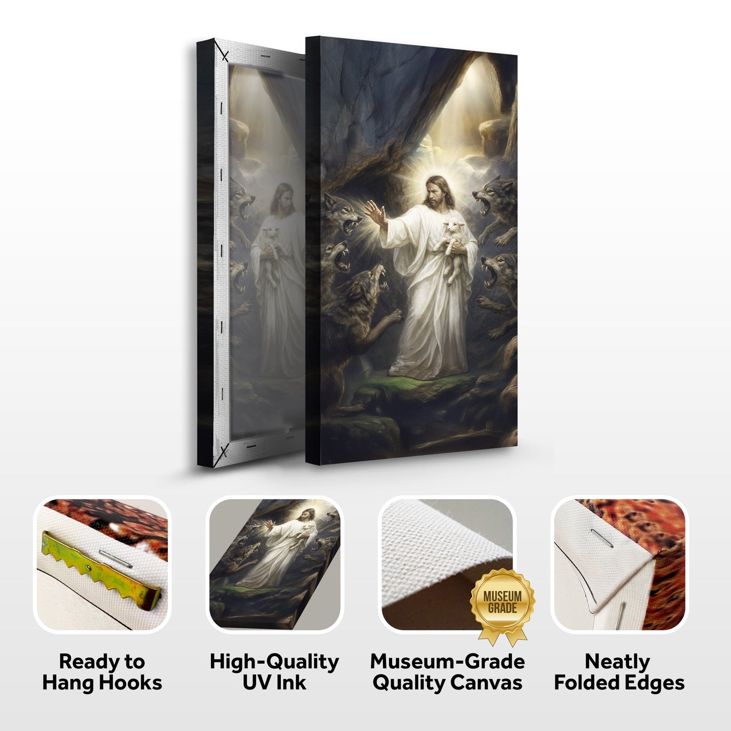 Jesus Protects The Lamb From Wolves Faith Wall Art XV