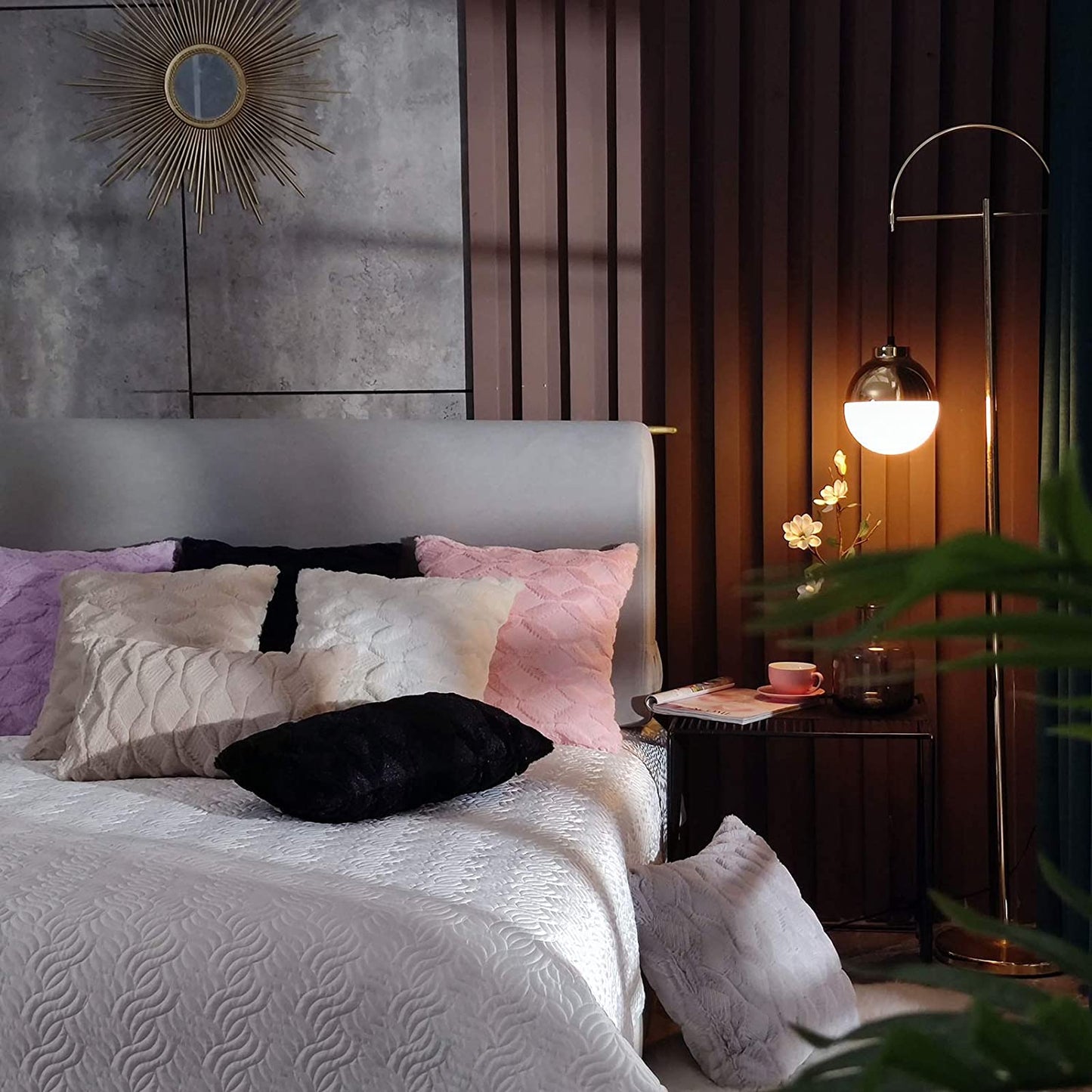 Rectangular Lumbar Plush Throw Pillow Covers, Pack of 2 Luxury Soft Pillowcases, Solid Colors, (With/Without Inserts) 12x20 inch