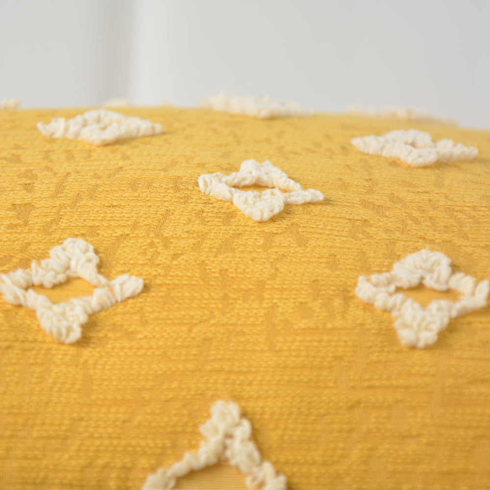 20''x20'' tufted floral 100% cotton throw pillow | 7 colors textured daisy stitch design | boho chic couch & bedroom accent | insert included