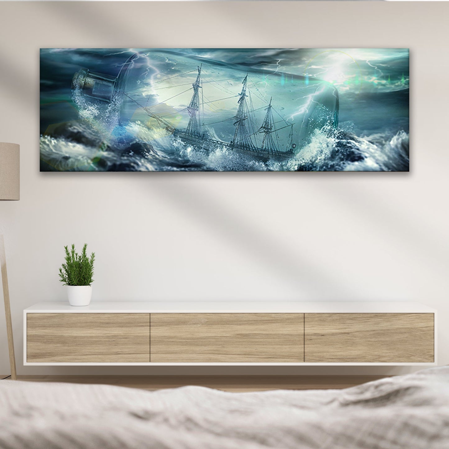 Pirate Ship In A Bottle Canvas Wall Art