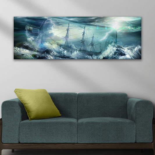 Pirate Ship In A Bottle Canvas Wall Art