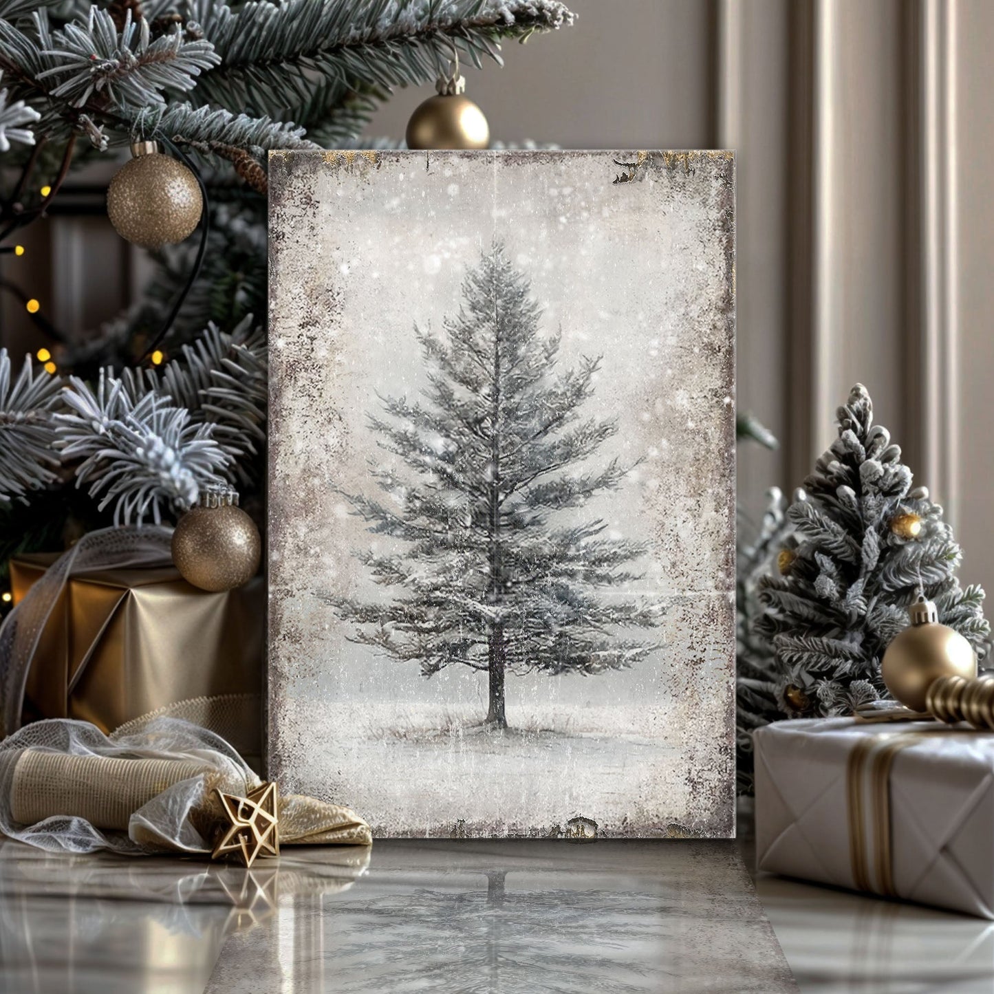 Vintage Christmas Tree Wall Art with Free Mystery Gift