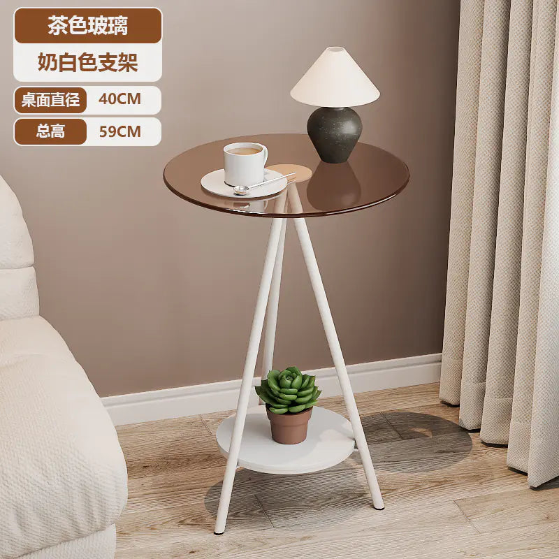 Minimalist Iron Side Table with Double Layer Glass