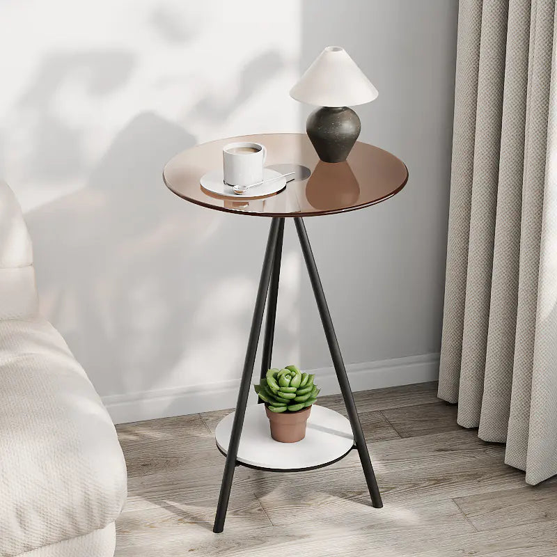 Minimalist Iron Side Table with Double Layer Glass