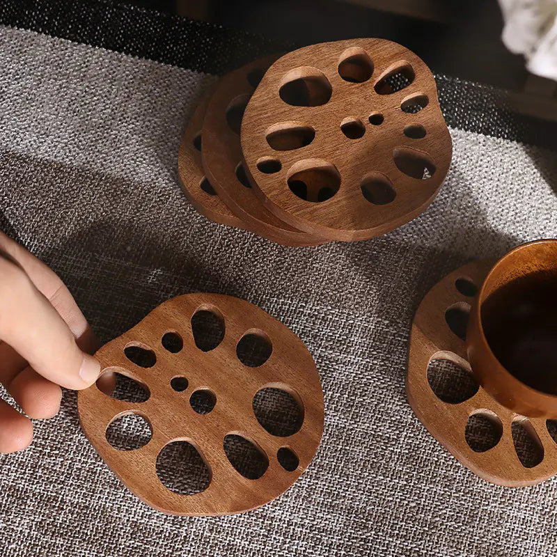 Ebony Wooden Insulated Lotus Root Coaster for Tea
