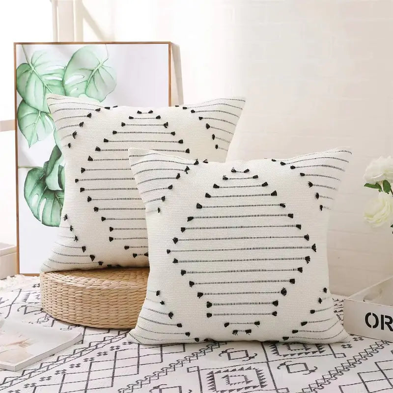 Bohemian Ethnic Style Cushion Cover in Black and White 18"