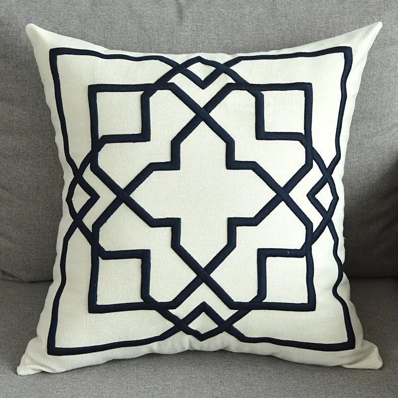 Modern Geometric Linen Embroidered Throw Pillow Cover