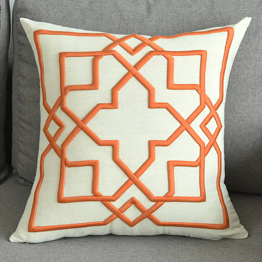 Modern Geometric Linen Embroidered Throw Pillow Cover