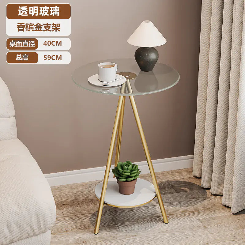 Minimalist Iron Side Table with Double Layer Glass