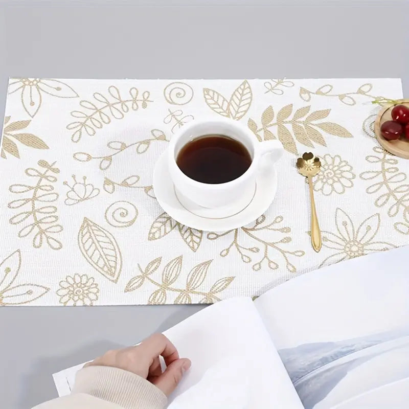 Single Rectangular PVC Table Mat with Leaf Print